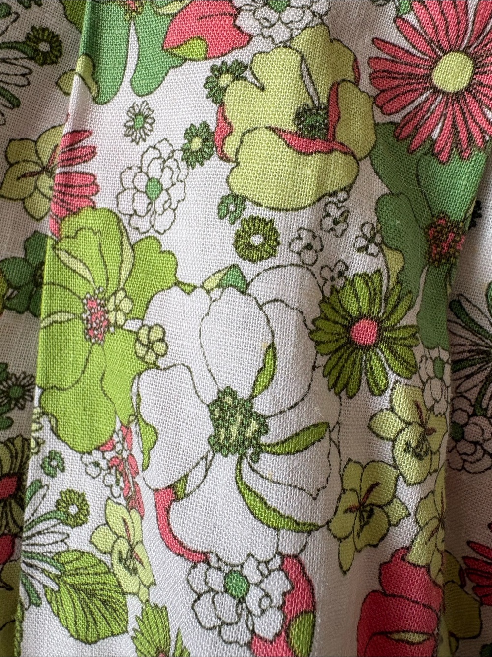 Modcloth Linen Blnd Floral Midi Skirt Size 10 Pink Green A Line Cottagecore - Picture 3 of 8